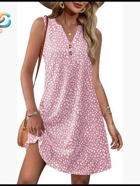 V-Neck Button Sundress with Pockets, Casual Summer Dress, Knee Length